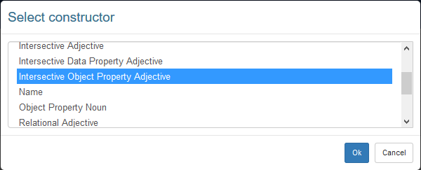 List of custom forms for the creation of a lexical entry