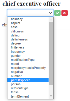 Lexicographer view: heading, selection of a morphosyntactic property