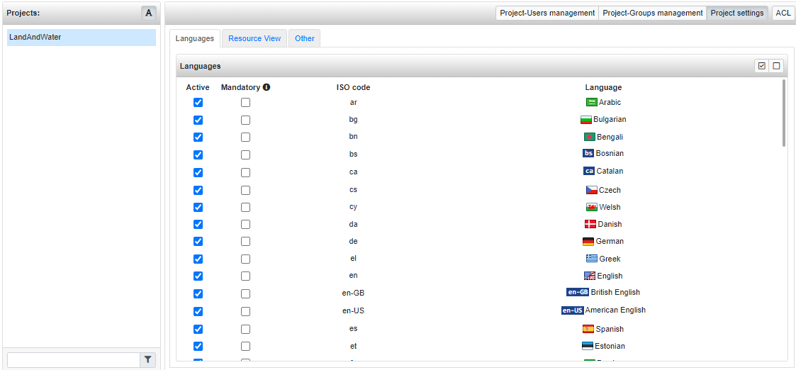 Projects-settings Management