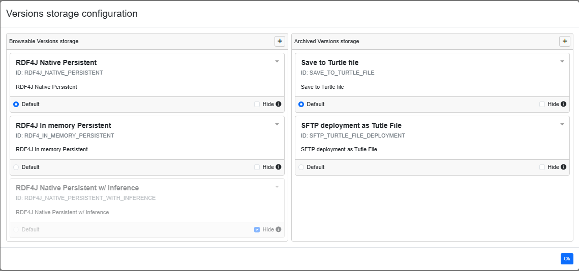 Versions storage configuration